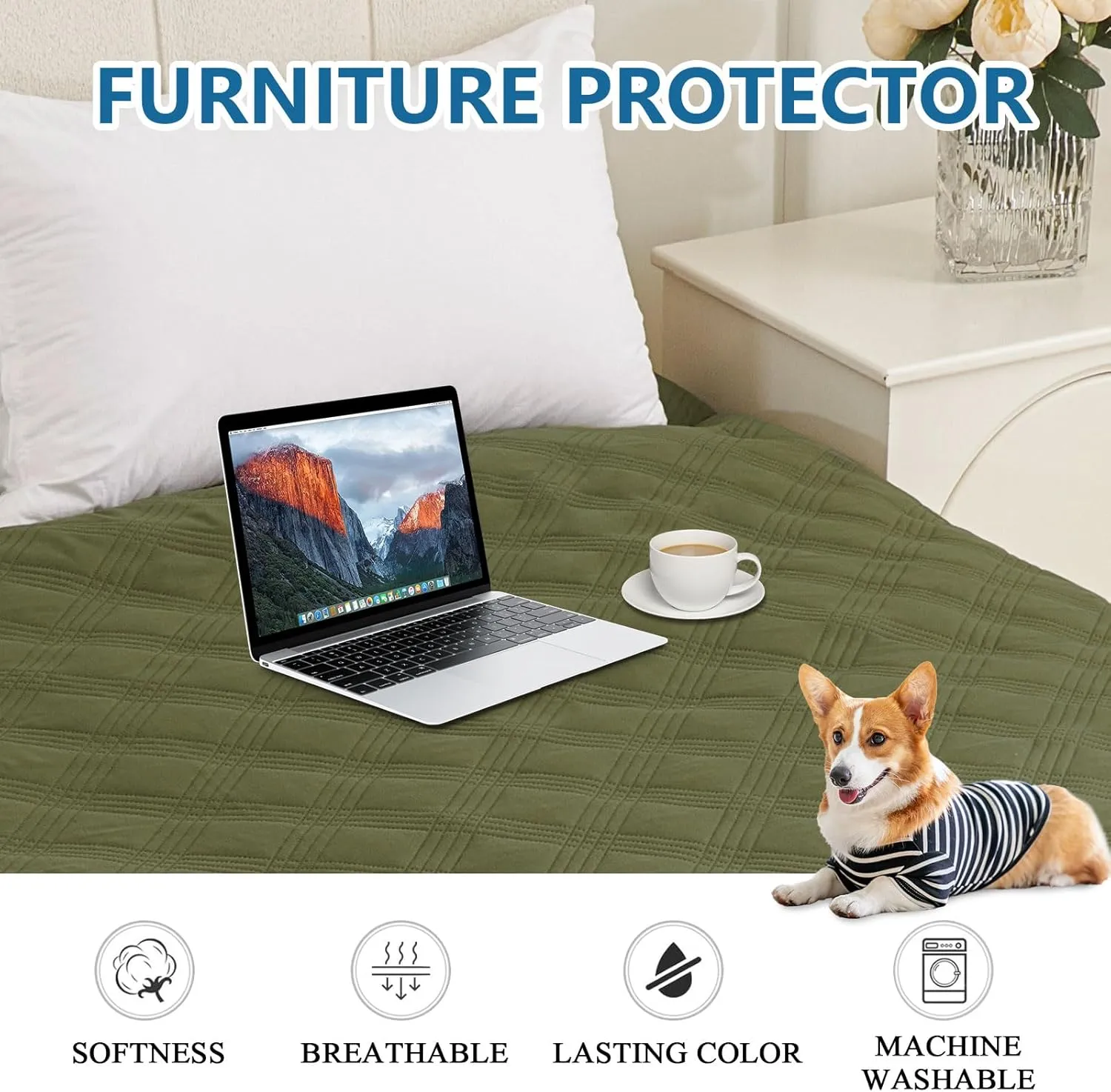 hyha Waterproof Dog Blanket, Reversible Pet Bed Blanket, Soft Sofa Couch Cover for Dogs Washable, Waterproof Pet Couch Covers for Sofa Puppy Cats Furniture Protector(30"x70", Green/Navy Blue)