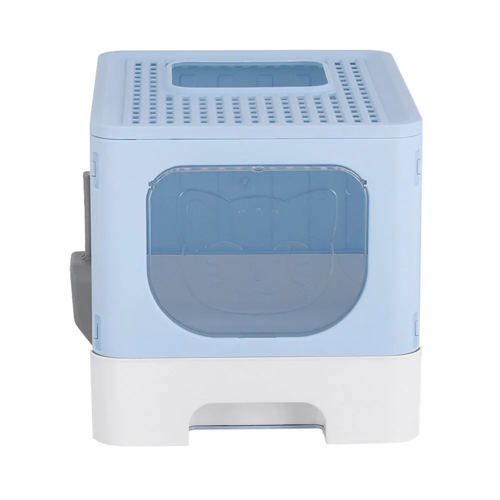 i.Pet Cat Litter Box Large Tray Kitty Toilet Enclosed Hooded Foldable Cat Litter Box Scoop Blue