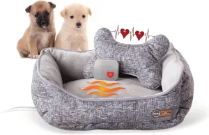 K&H Pet Products Mothers Heartbeat Heated Puppy Bed Heated Bed   Bone Pillow Gray Medium Breed Heartbeat 13 X 16 Inches