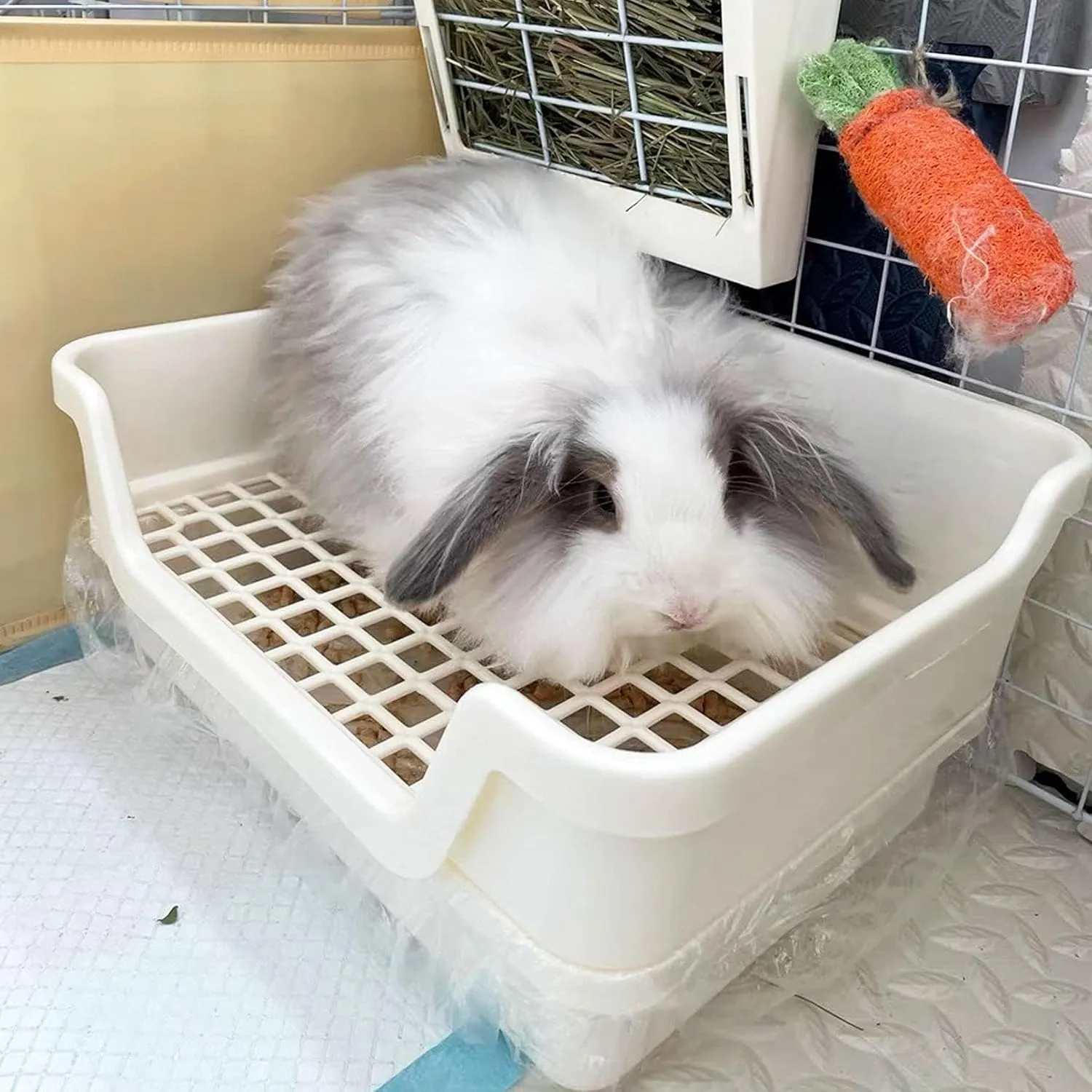 kathson Extra Large Rabbit Litter Box Trainer Rabbit Toilet Small Animal Potty Bunny Litter Pan Box for Adult Guinea Pig Rats Chinchilla Ferret Galesaur (White)