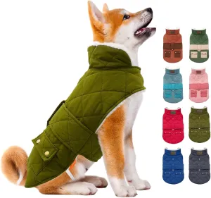 KYEESE Dog Coats Winter Dog Jacket Windproof Padded Sherpa Dogs Vest Cold Weather Coats with Leash Hole for Small Medium Dogs DarkGreen
