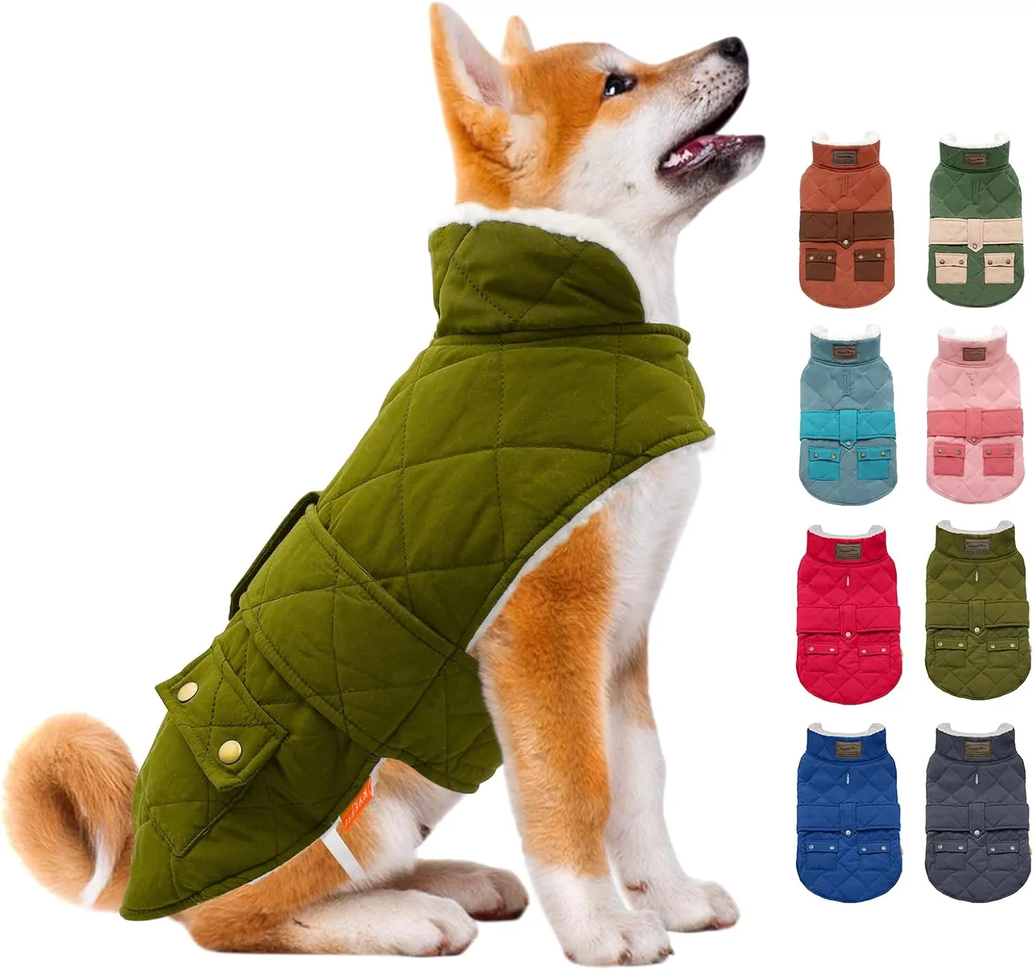 KYEESE Dog Coats Winter Dog Jacket Windproof Padded Sherpa Dogs Vest Cold Weather Coats with Leash Hole for Small Medium Dogs DarkGreen