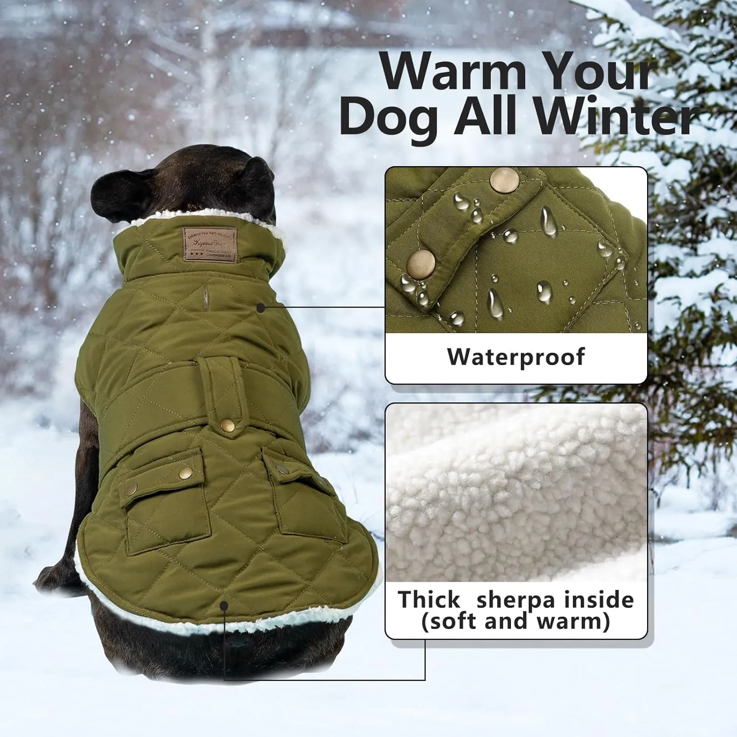 KYEESE Dog Coats Winter Dog Jacket Windproof Padded Sherpa Dogs Vest Cold Weather Coats with Leash Hole for Small Medium Dogs DarkGreen