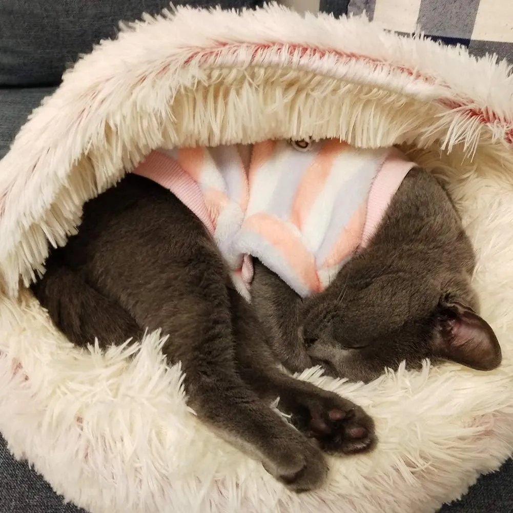 La La Pet Modern Pet Soft Plush Burrowing Cave Faux Fur Cuddler Round Cat Bed Self Warming Autumn Winter Indoor Snooze Sleeping Cozy Nest for Mini Medium Sized Dog Kitty Teddy Kennel (Pink, S)