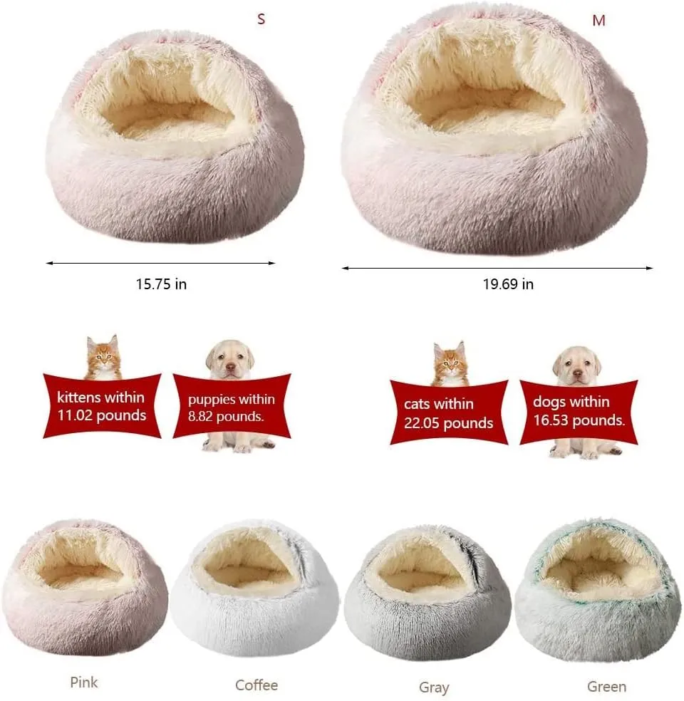 La La Pet Modern Pet Soft Plush Burrowing Cave Faux Fur Cuddler Round Cat Bed Self Warming Autumn Winter Indoor Snooze Sleeping Cozy Nest for Mini Medium Sized Dog Kitty Teddy Kennel (Pink, S)