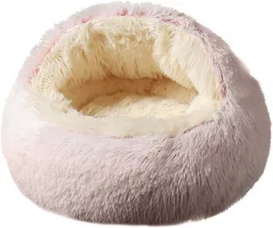 La La Pet Modern Pet Soft Plush Burrowing Cave Faux Fur Cuddler Round Cat Bed Self Warming Autumn Winter Indoor Snooze Sleeping Cozy Nest for Mini Medium Sized Dog Kitty Teddy Kennel (Pink, S)