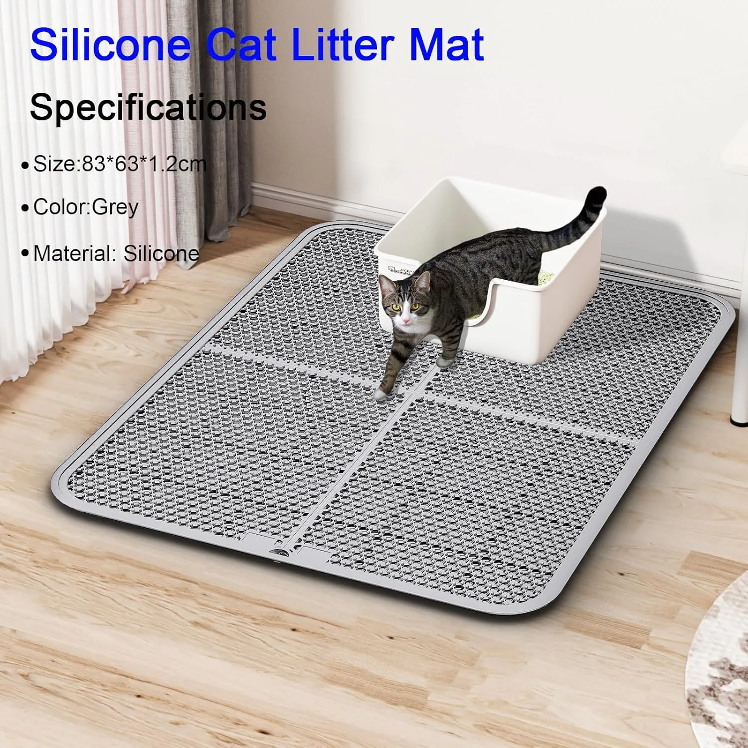 Large Cat Litter Mat XL Double Layer 33x25, Large Kitty Litter Box Mat Waterproof Urine Proof Trapping, Easy Clean, Silicone Cat Supplies & Accessories for Indoor Pets, Grey
