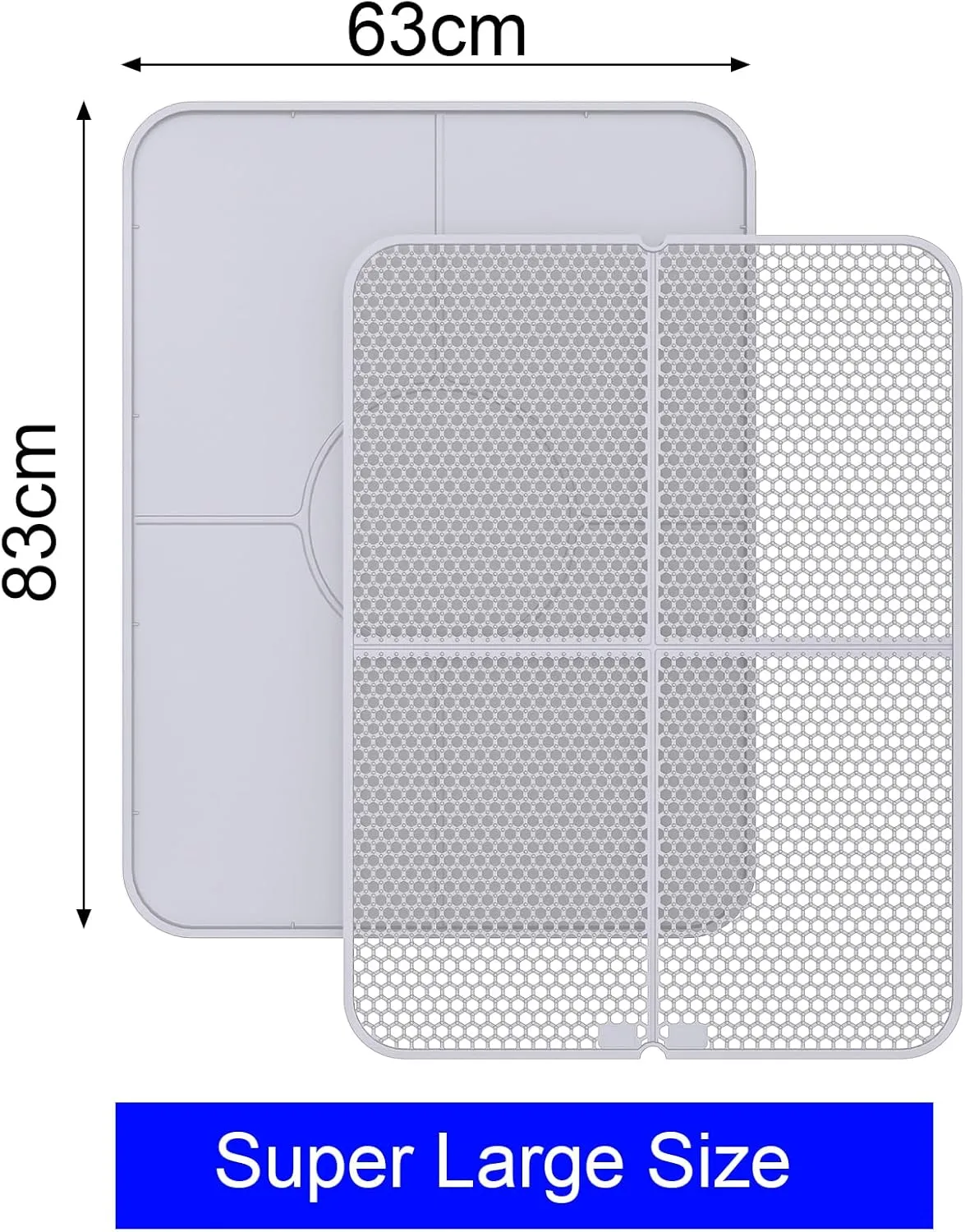 Large Cat Litter Mat XL Double Layer 33x25, Large Kitty Litter Box Mat Waterproof Urine Proof Trapping, Easy Clean, Silicone Cat Supplies & Accessories for Indoor Pets, Grey
