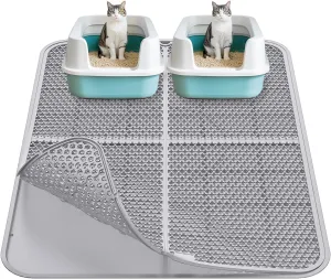 Large Cat Litter Mat XL Double Layer 33x25, Large Kitty Litter Box Mat Waterproof Urine Proof Trapping, Easy Clean, Silicone Cat Supplies & Accessories for Indoor Pets, Grey