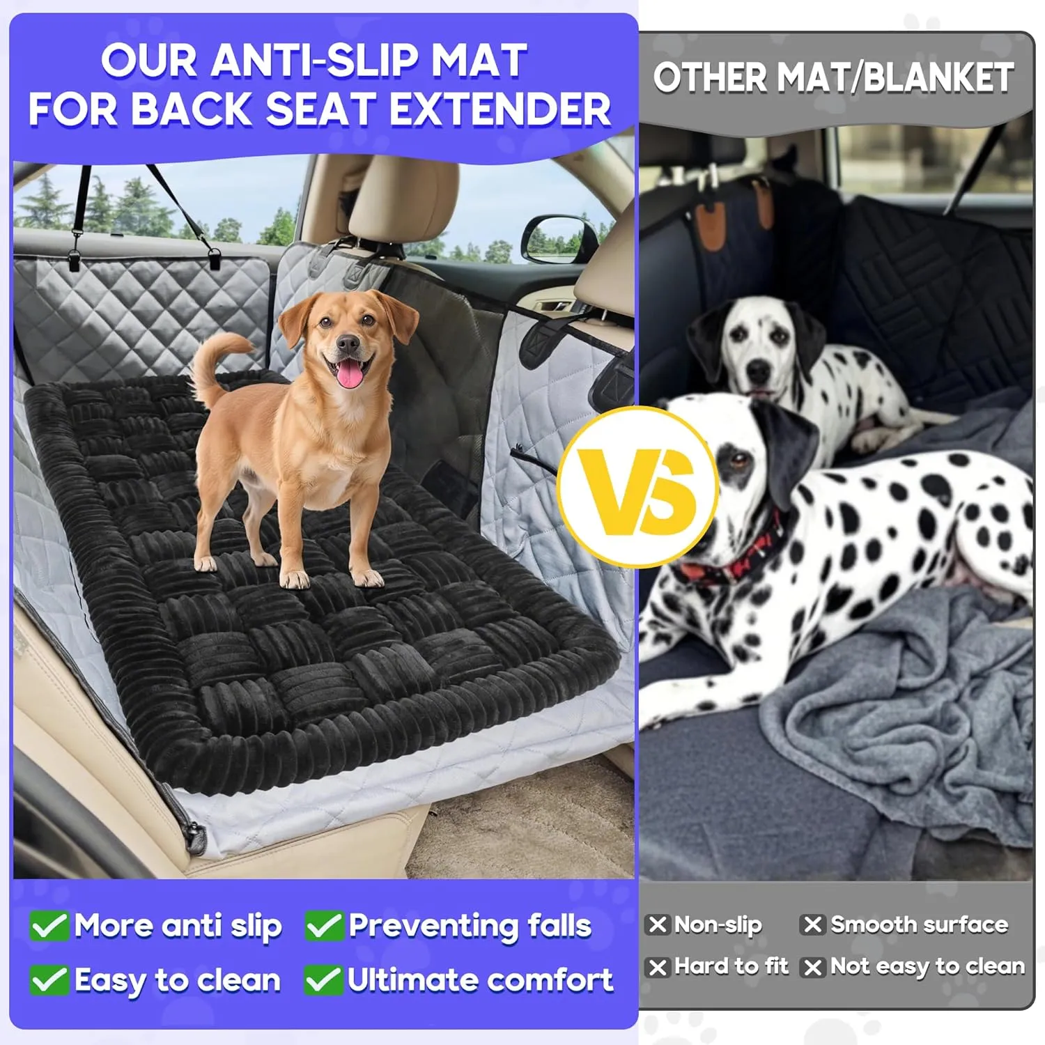 Loiion Dog Car Bed Mat, Non-Slip Backseat Extender Pet Blanket, Plaid Dog Bed for SUVs, Sedans & Trucks, Chew-Resistant Travel Pad for Dogs, Easy Clean & Scratch-Proof & Comfort (50"x24.6") Black