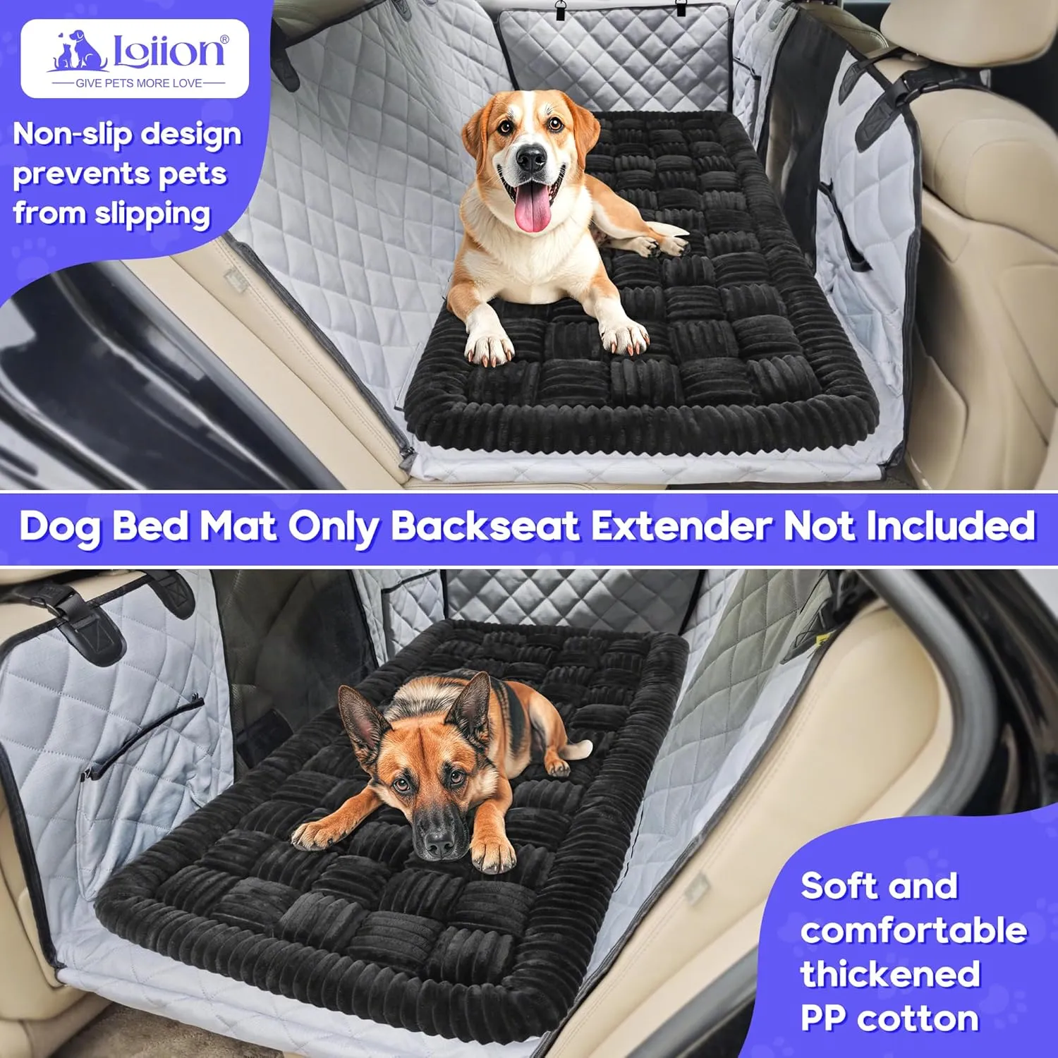 Loiion Dog Car Bed Mat, Non-Slip Backseat Extender Pet Blanket, Plaid Dog Bed for SUVs, Sedans & Trucks, Chew-Resistant Travel Pad for Dogs, Easy Clean & Scratch-Proof & Comfort (50"x24.6") Black