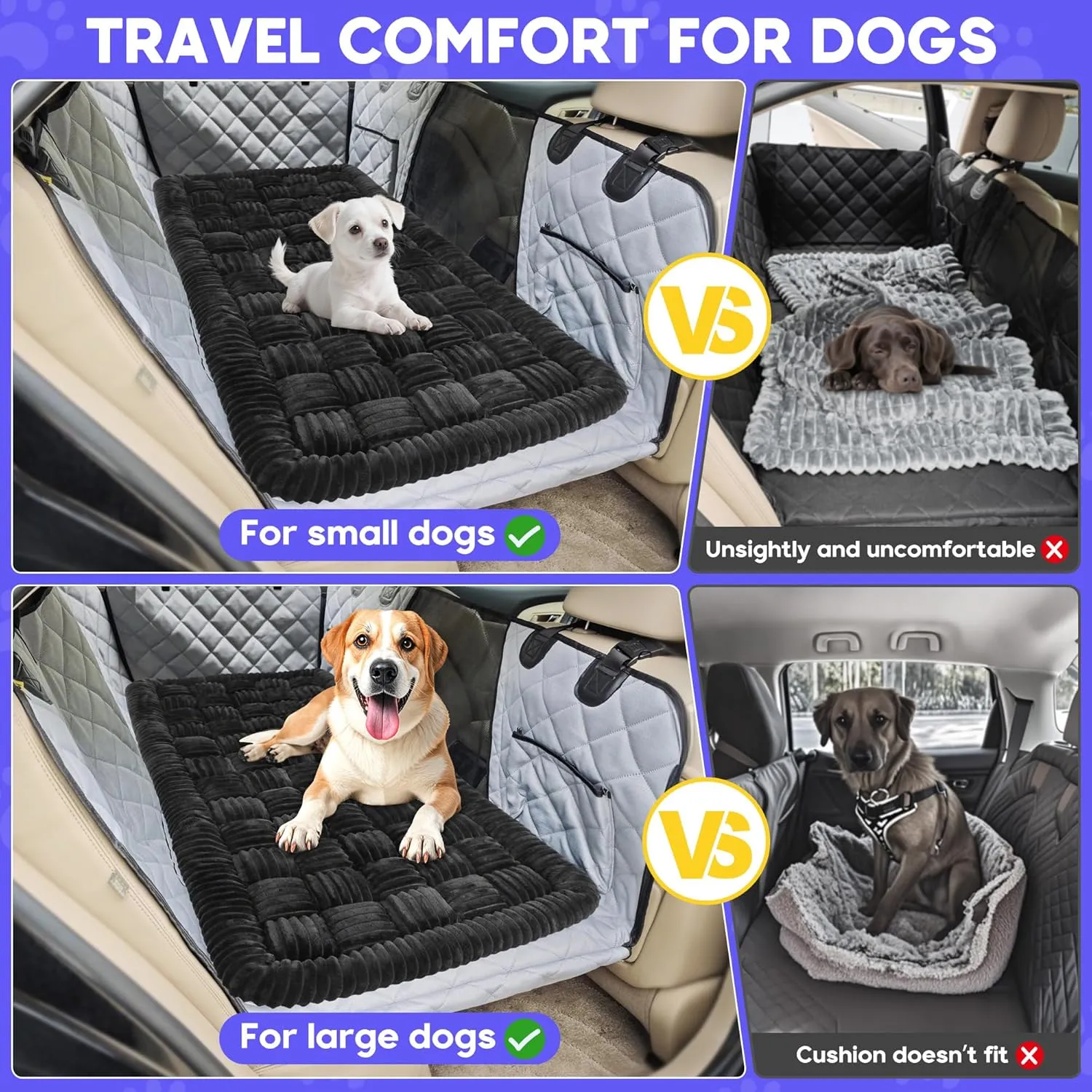 Loiion Dog Car Bed Mat, Non-Slip Backseat Extender Pet Blanket, Plaid Dog Bed for SUVs, Sedans & Trucks, Chew-Resistant Travel Pad for Dogs, Easy Clean & Scratch-Proof & Comfort (50"x24.6") Black