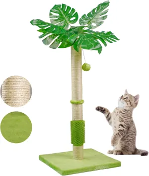 MeowHomm 40" Tall Cat Scratching Post, Monstera Scratching Post for Indoor Cats with Natural Sisal, Balls and Self Groomer Brush, Cute Cat Scratcher for Kittens