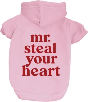 Mr. Steal Your Heart Valentine's Day Dog Hoodie Fleece Lined Pullover Sweatshirt with Leash Hole (Baby Pink, X-Small 1198)