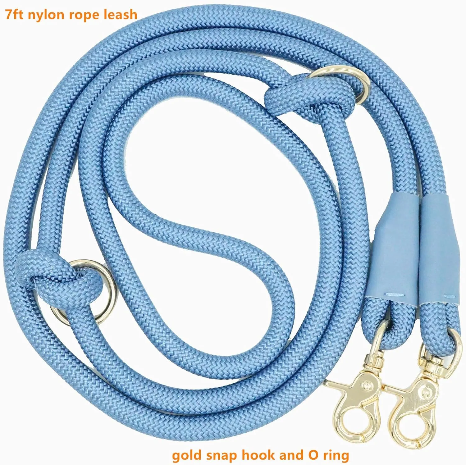Multifunctional Hands Free Nylon Rope Dog Leash - Crossbody 7FT, Waist Walking Leash for All Breeds (7FT * 10MM, Air Blue)