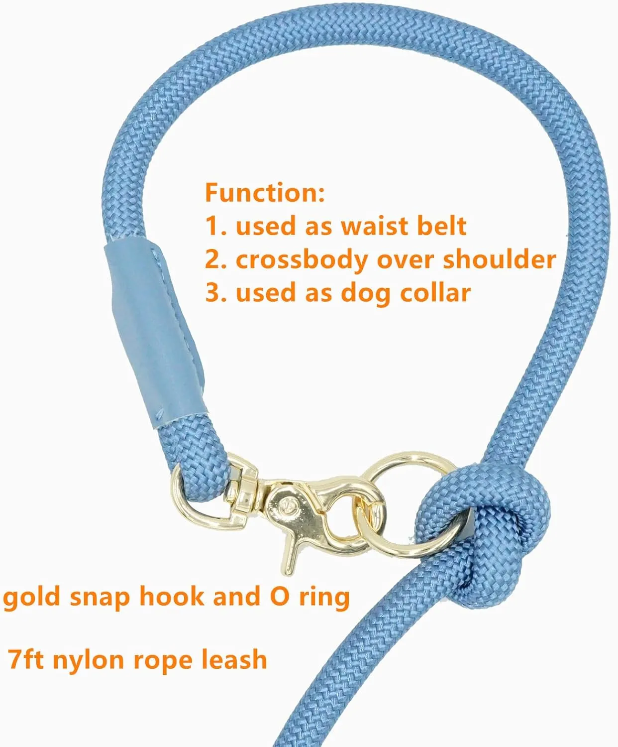 Multifunctional Hands Free Nylon Rope Dog Leash - Crossbody 7FT, Waist Walking Leash for All Breeds (7FT * 10MM, Air Blue)