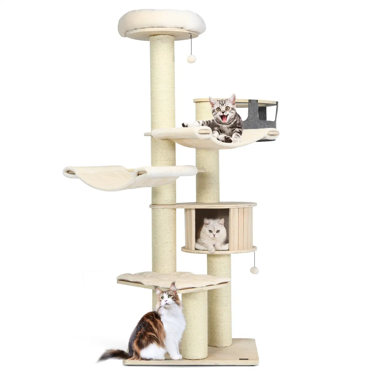 NNECW 197cm Multi-level Cat Tree Cat Tower with Wooden Condo