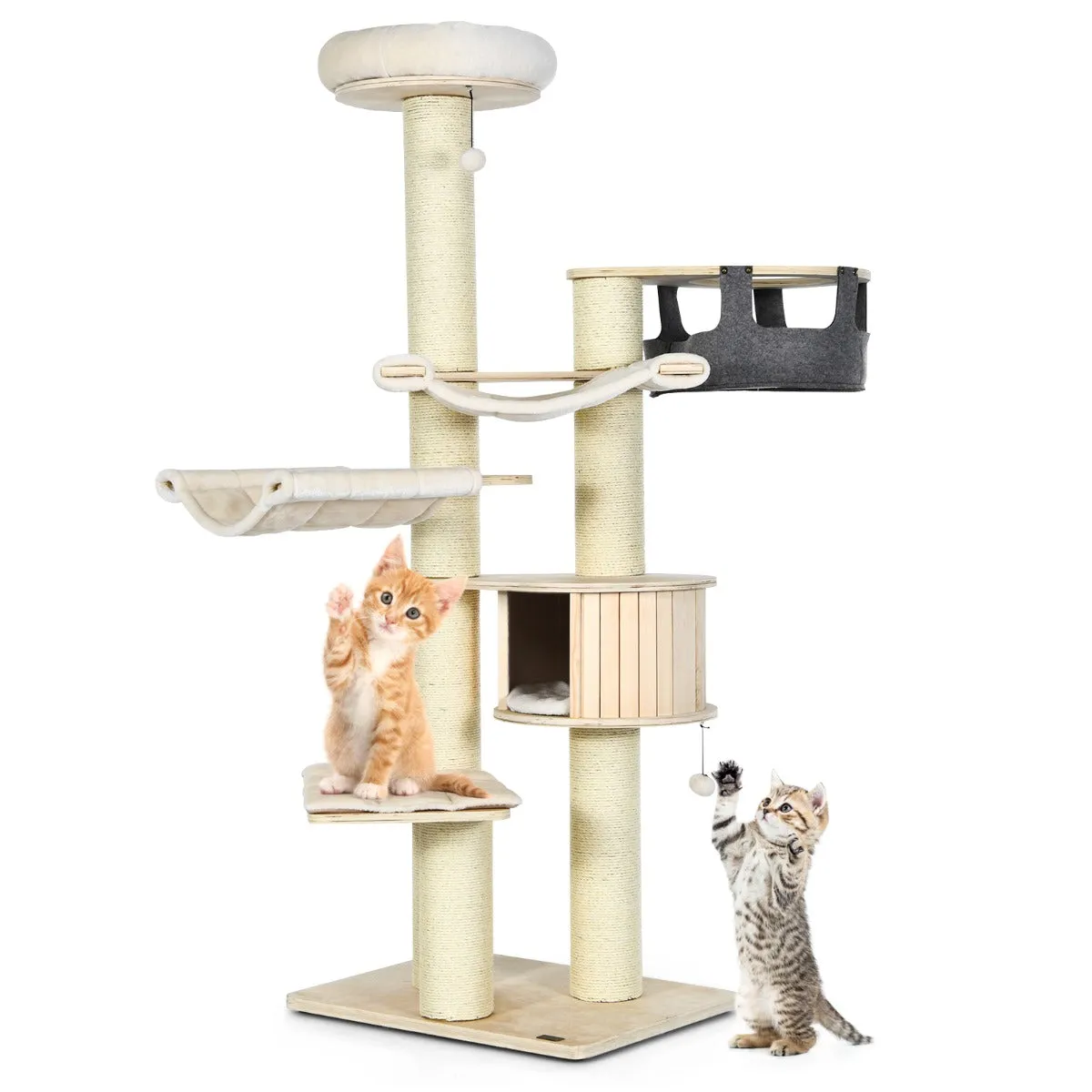 NNECW 197cm Multi-level Cat Tree Cat Tower with Wooden Condo