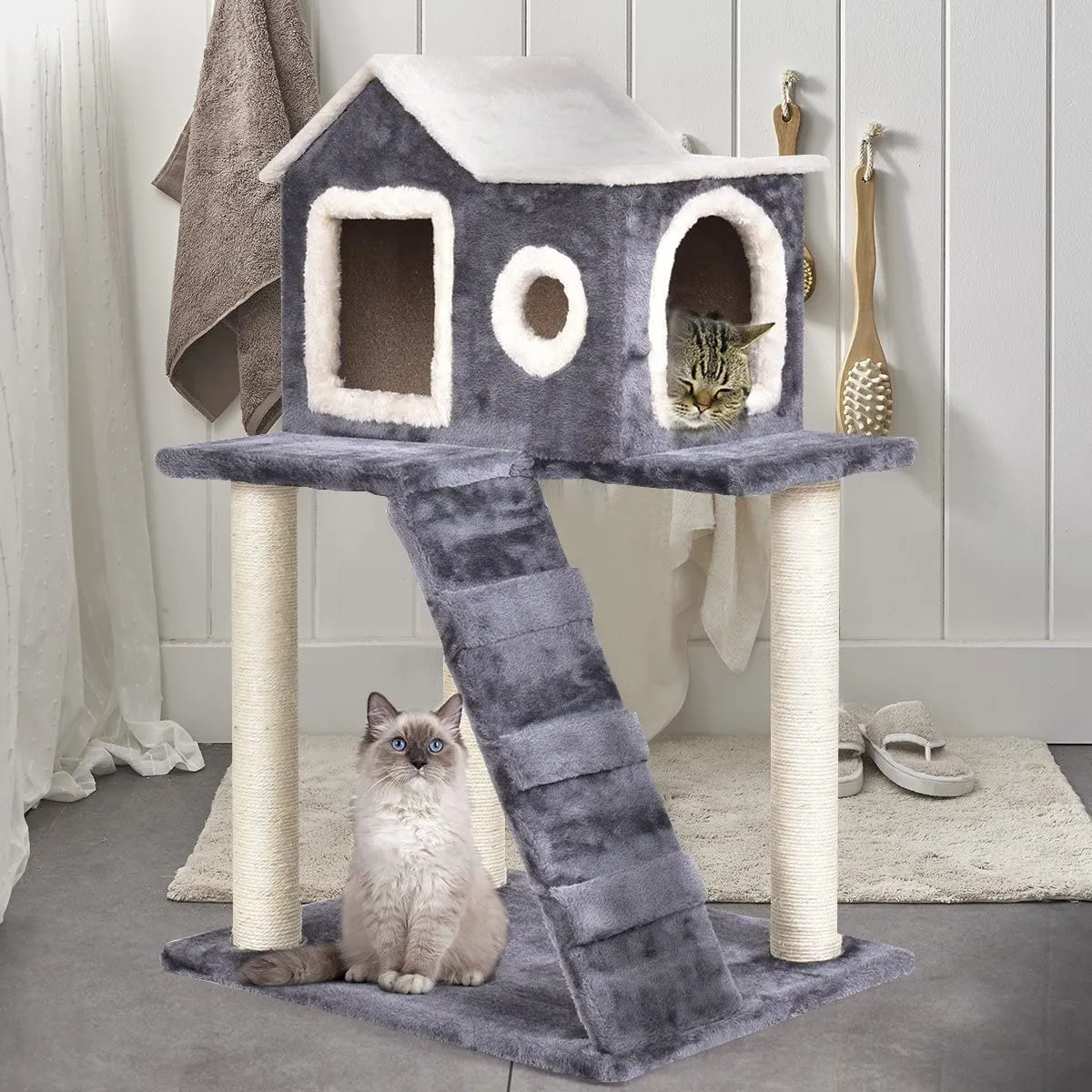 NNECW Multi-Level Cat Tree with Scratching Posts and Ladder for Kittens & Cats