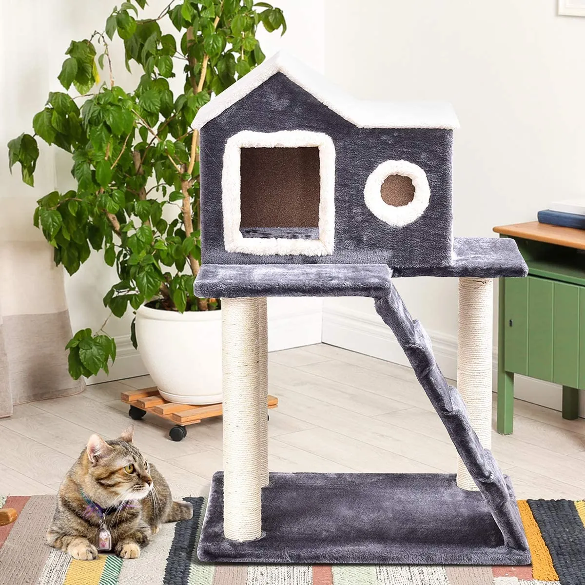 NNECW Multi-Level Cat Tree with Scratching Posts and Ladder for Kittens & Cats