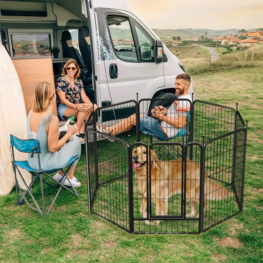 PawGiant Dog Fence Playpen 24/32/40 Indoor Outdoor for Small/Medium/Large Dogs, Metal Pet Puppy Cat Exercise Fencing Gate Crate Cage Outside RV, Camping, Yard, Garden