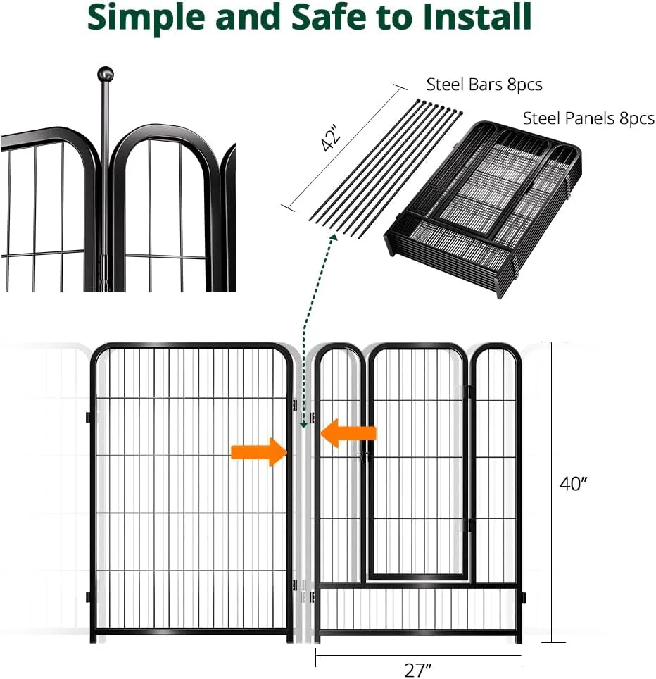 PawGiant Dog Fence Playpen 24/32/40 Indoor Outdoor for Small/Medium/Large Dogs, Metal Pet Puppy Cat Exercise Fencing Gate Crate Cage Outside RV, Camping, Yard, Garden