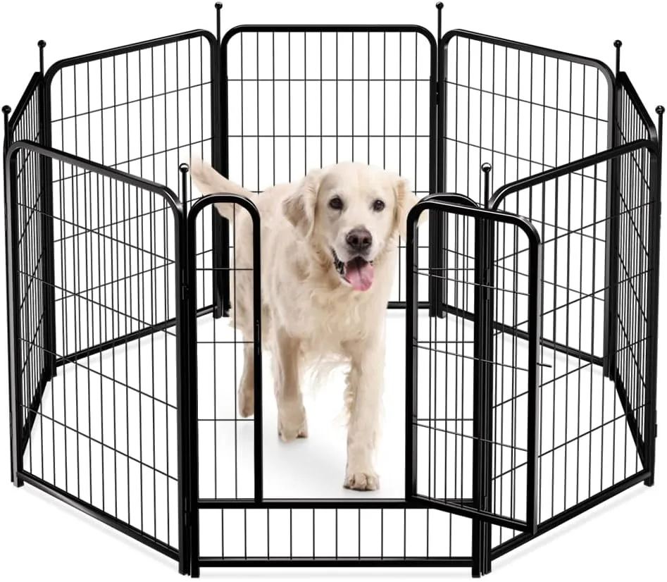 PawGiant Dog Fence Playpen 24/32/40 Indoor Outdoor for Small/Medium/Large Dogs, Metal Pet Puppy Cat Exercise Fencing Gate Crate Cage Outside RV, Camping, Yard, Garden