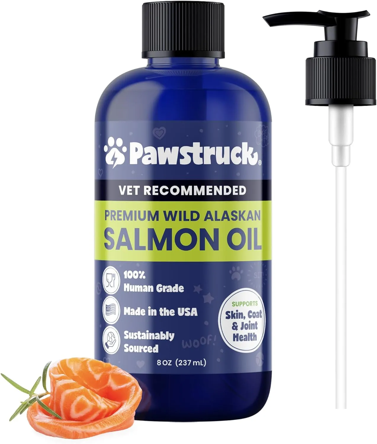 Pawstruck Pure Human-Grade Wild Alaskan Salmon Oil for Dogs & Cats  Omega 3 & 6, Extra Strength Supplement, EPA DHA Fatty Acids for Immune Support