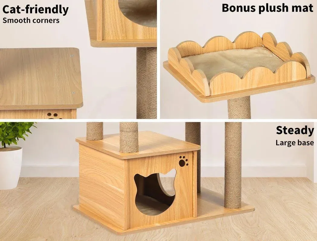 PaWz Cat Tree Scratching Post with Cat Face House