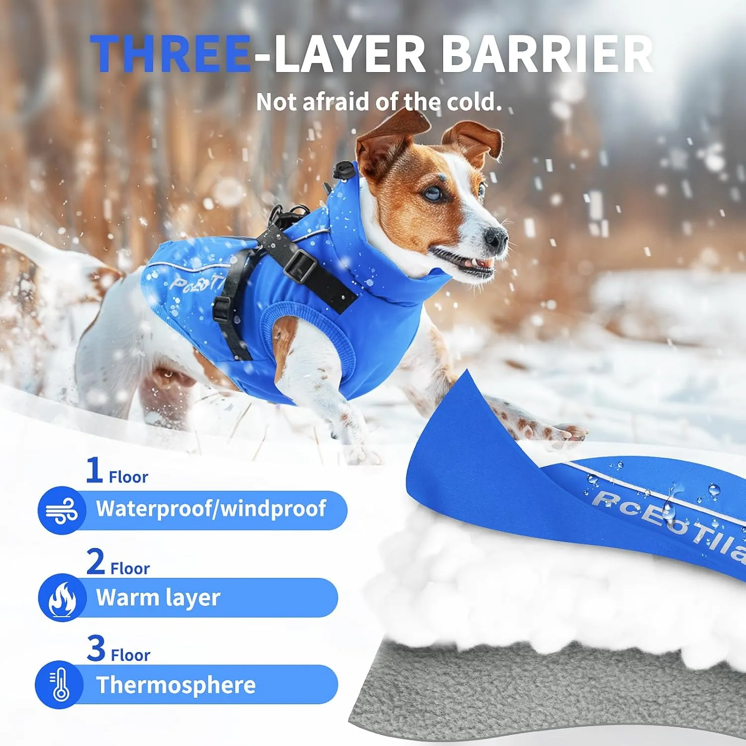 PCEoTllar Dog Coat - Warm Winter Jacket, Waterproof, Reflective Snow Clothes with Zipper, Thick Coat for Small to Large Dogs (Blue,XXL)