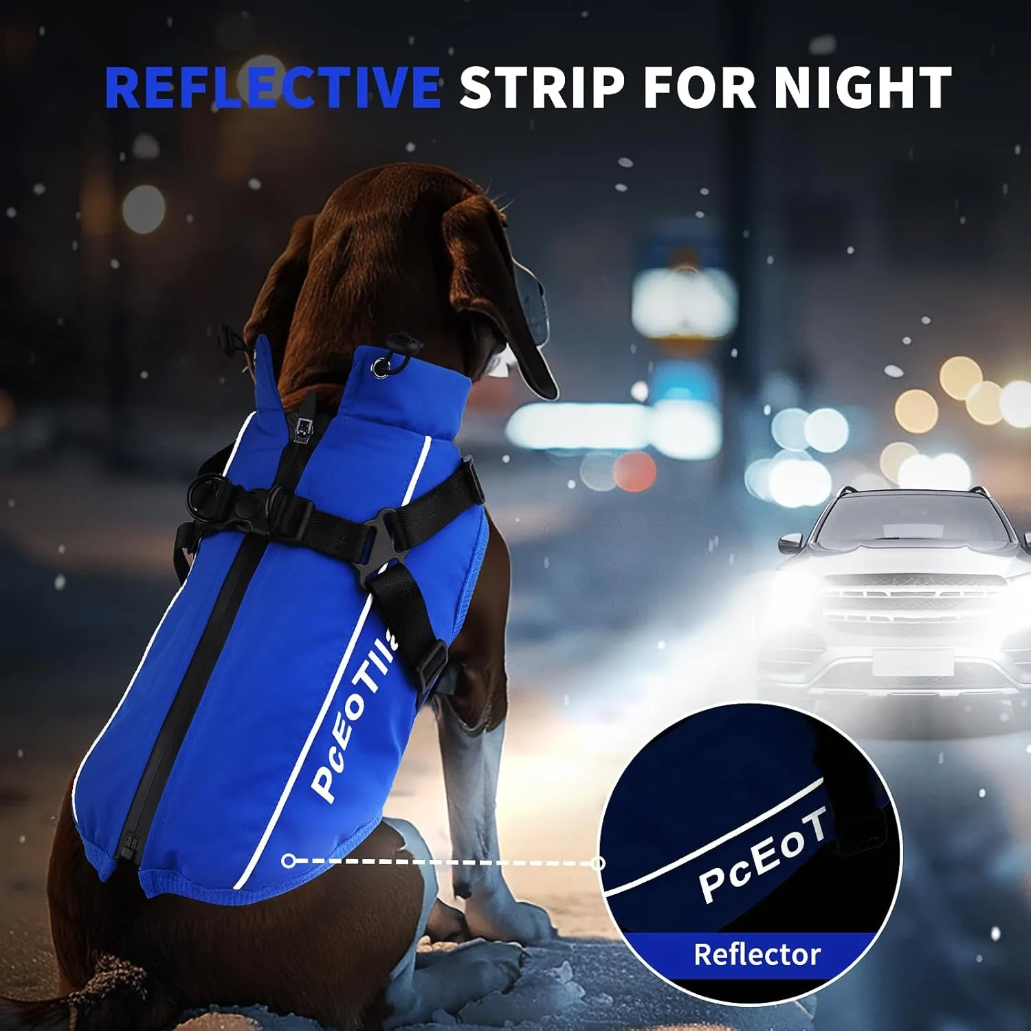 PCEoTllar Dog Coat - Warm Winter Jacket, Waterproof, Reflective Snow Clothes with Zipper, Thick Coat for Small to Large Dogs (Blue,XXL)