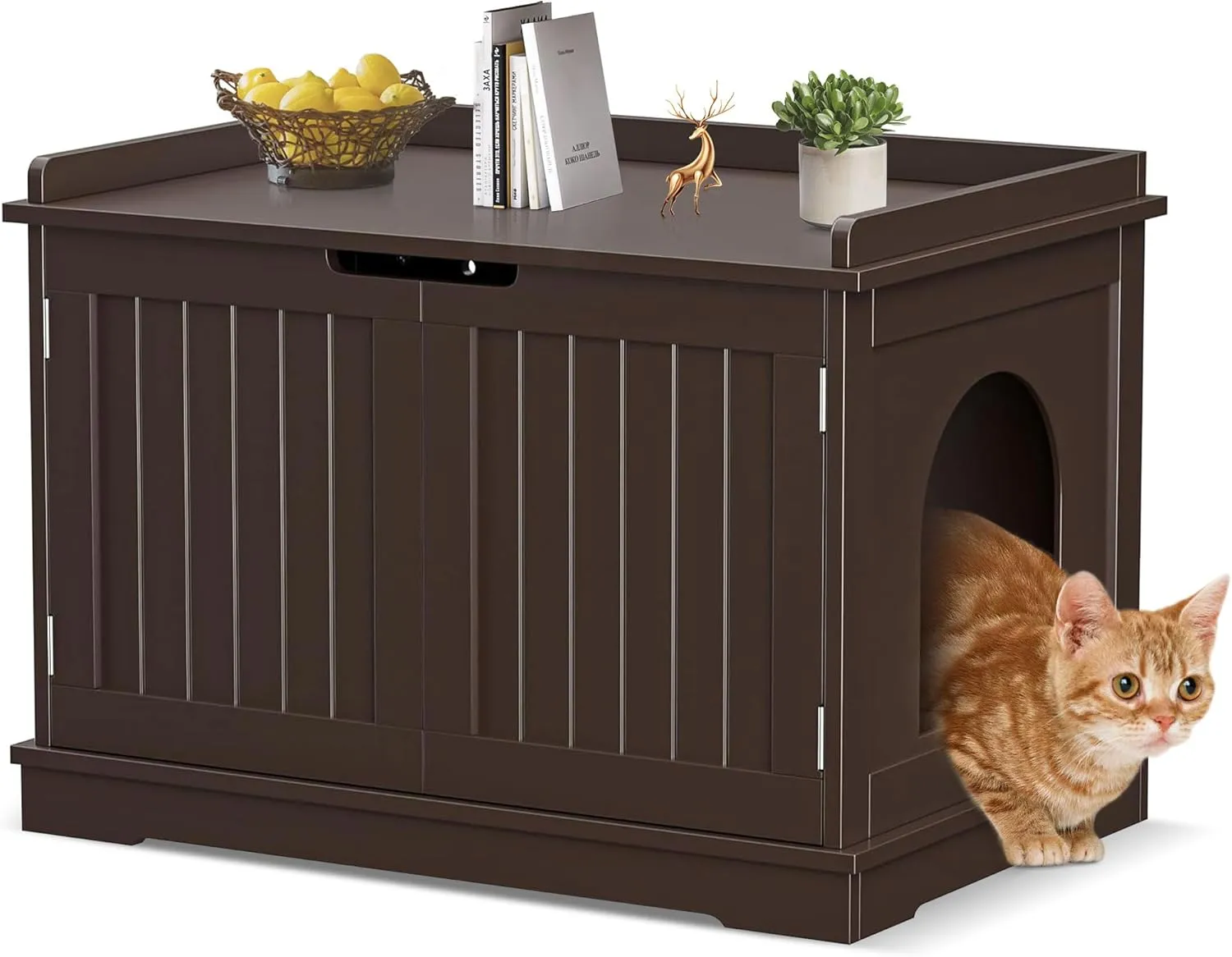 Pet Republic Hidden Cat Litter Box Enclosure - Cat Litter Box Furniture Table Nightstand (Coffee)
