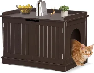 Pet Republic Hidden Cat Litter Box Enclosure - Cat Litter Box Furniture Table Nightstand (Coffee)