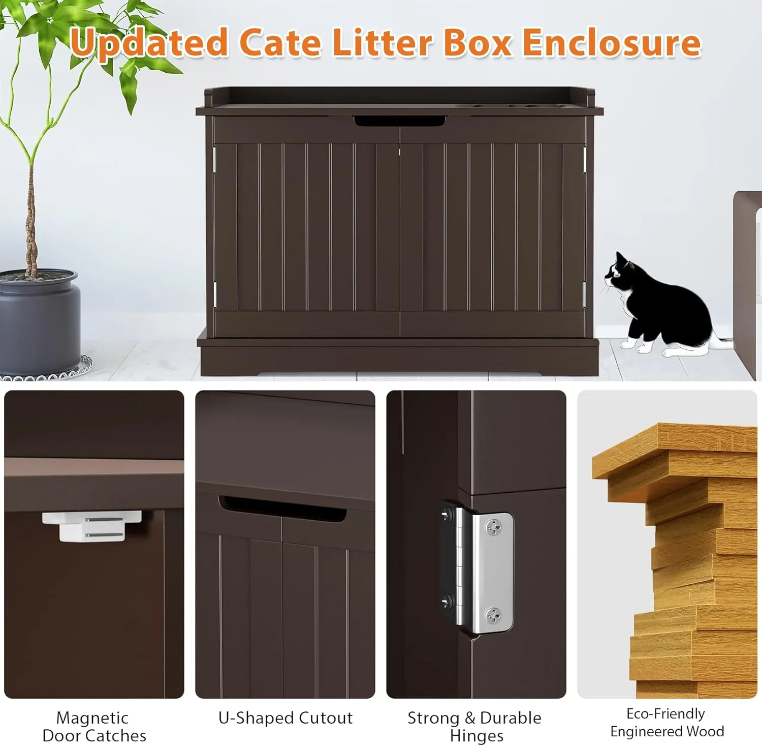 Pet Republic Hidden Cat Litter Box Enclosure - Cat Litter Box Furniture Table Nightstand (Coffee)