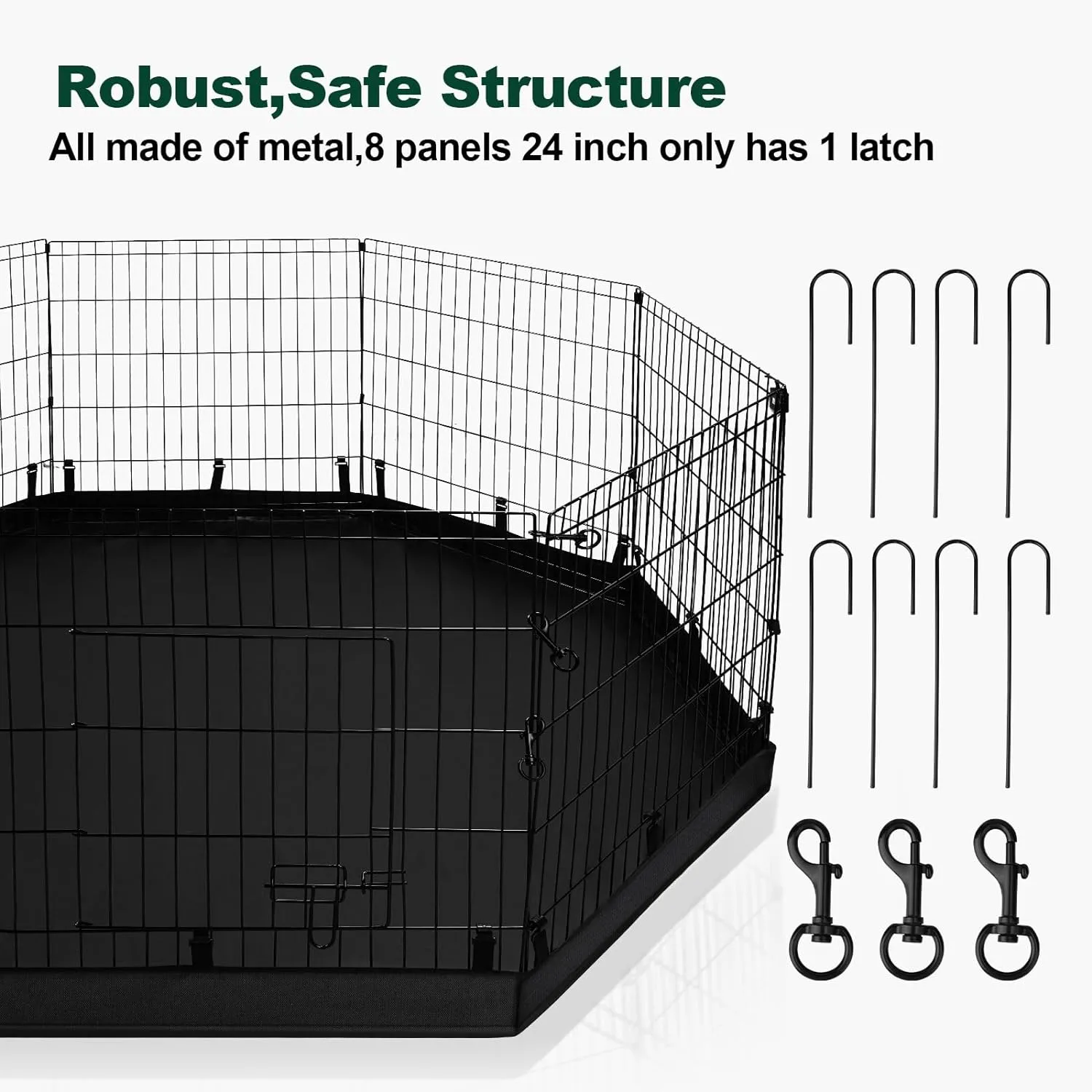 PJYuCien Dog Playpen - Metal Foldable Dog Exercise Pen, Pet Fence Puppy Crate Kennel Indoor Outdoor with 8 Panels 24H & Bottom Pad for Small Medium Pets