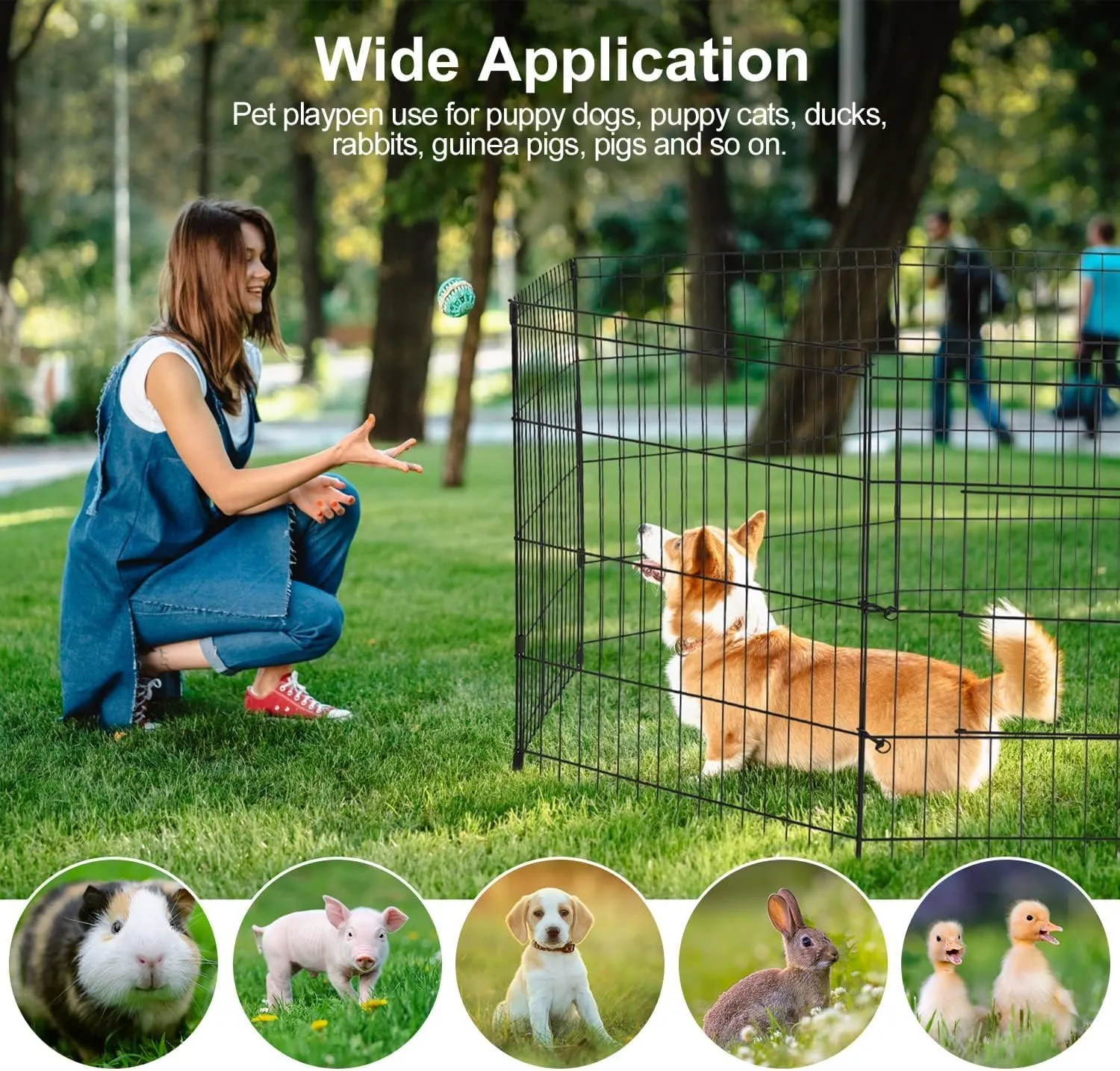 PJYuCien Dog Playpen - Metal Foldable Dog Exercise Pen, Pet Fence Puppy Crate Kennel Indoor Outdoor with 8 Panels 24H & Bottom Pad for Small Medium Pets
