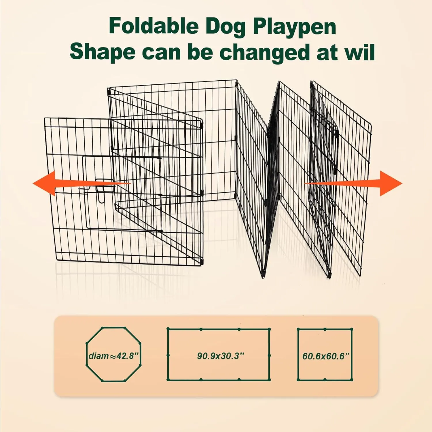 PJYuCien Dog Playpen - Metal Foldable Dog Exercise Pen, Pet Fence Puppy Crate Kennel Indoor Outdoor with 8 Panels 24H & Bottom Pad for Small Medium Pets