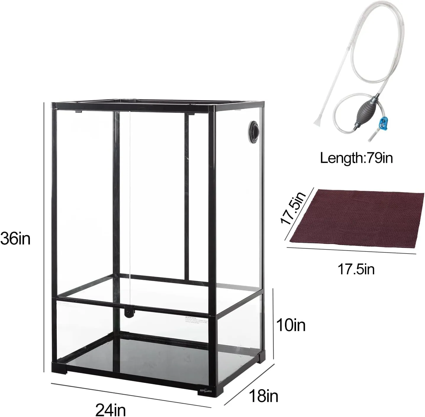 REPTIZOO 67 Gallon Large Reptile Terrarium 24"x18"x 36" Glass Paludarium Tank, Tall Reptile Enclosure Habitat with 10 Deep Base, Siphon Gravel Cleaner Set and Plants Growing Cotton Mat Included