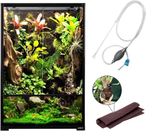 REPTIZOO 67 Gallon Large Reptile Terrarium 24"x18"x 36" Glass Paludarium Tank, Tall Reptile Enclosure Habitat with 10 Deep Base, Siphon Gravel Cleaner Set and Plants Growing Cotton Mat Included