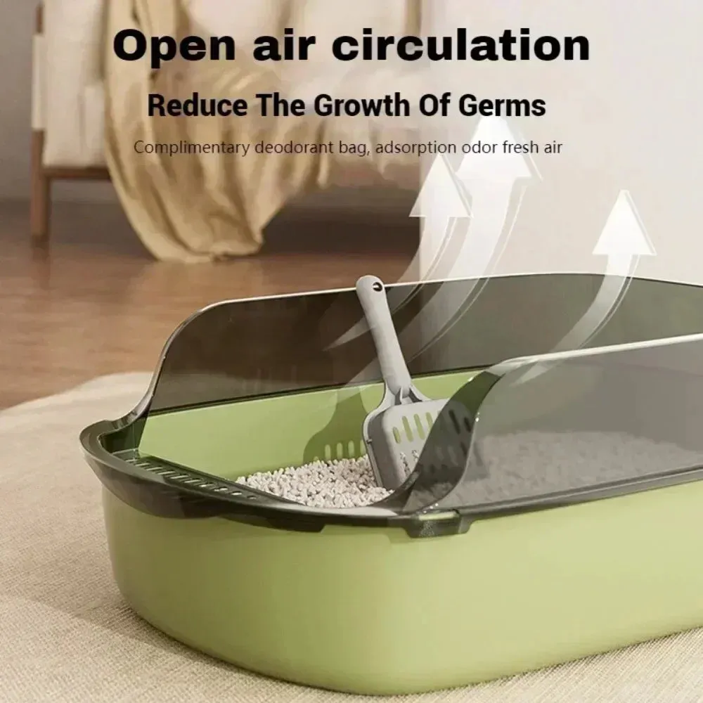 Semi-Enclosed High-Sided Cat Litter Box with Scoop