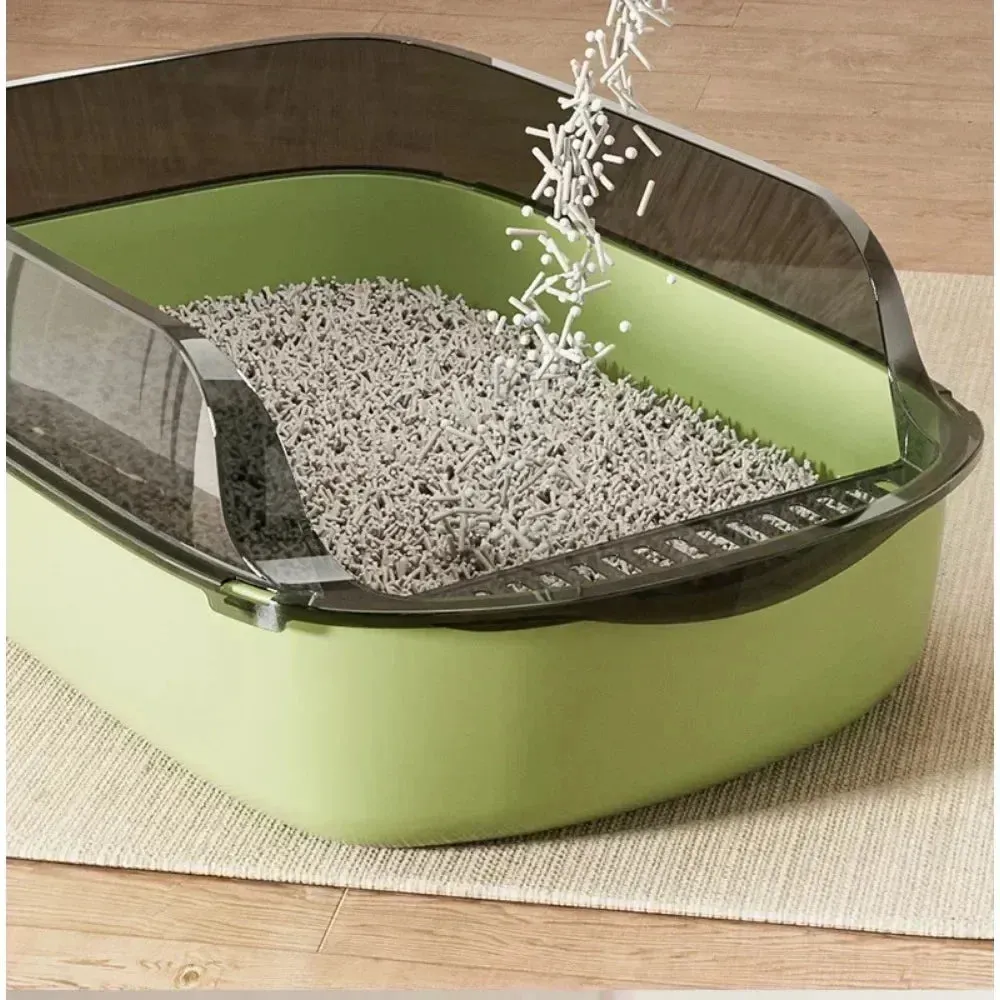 Semi-Enclosed High-Sided Cat Litter Box with Scoop