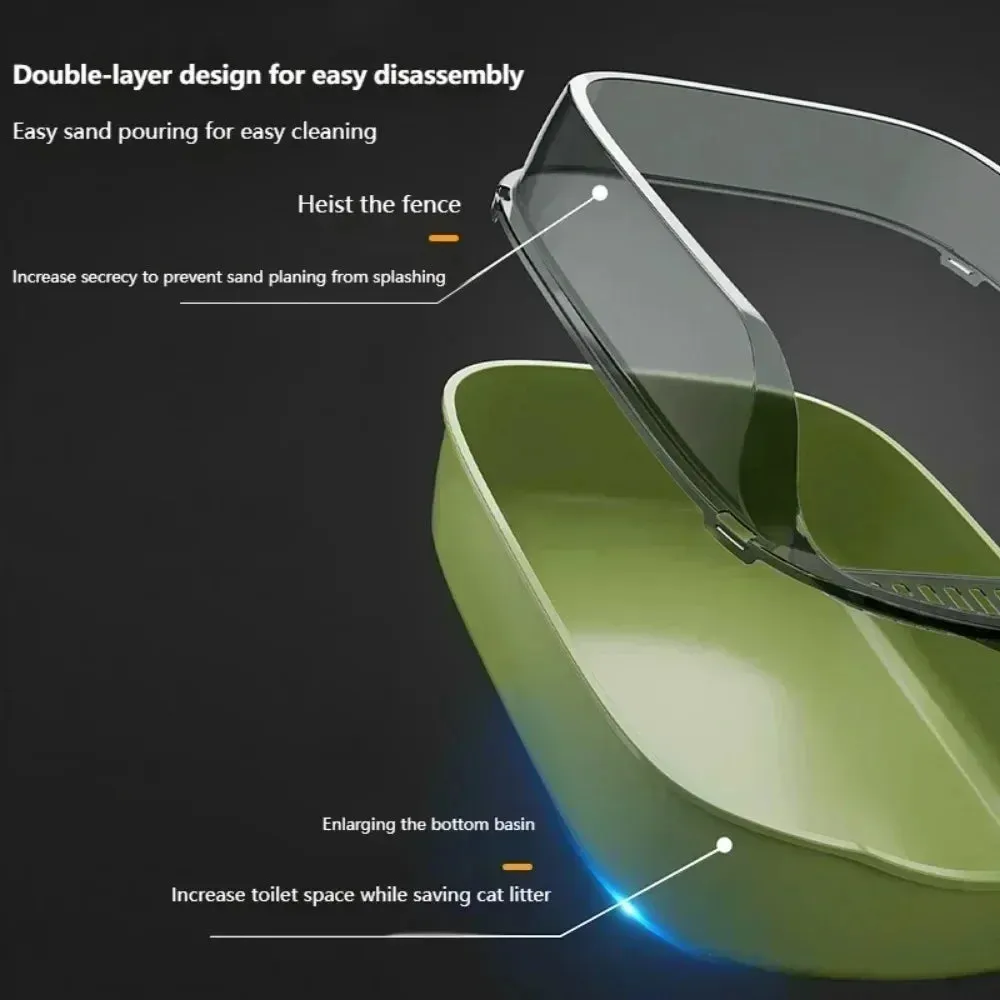 Semi-Enclosed High-Sided Cat Litter Box with Scoop