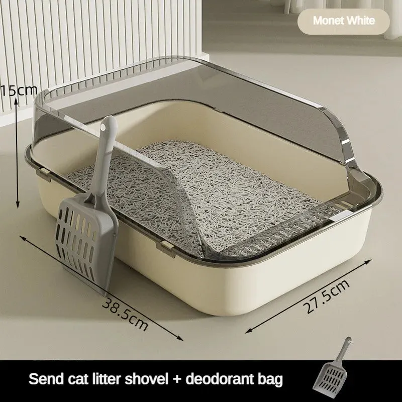 Semi-Enclosed High-Sided Cat Litter Box with Scoop