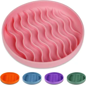 Slow Feeder Dog Bowls, Silicone Food Bowl Anti-Gulping, Pets Puppy Slow Feeder with Suction Cups, Dishwasher Microwave Safe for All Small Medium Dogs, Wave Design Pink