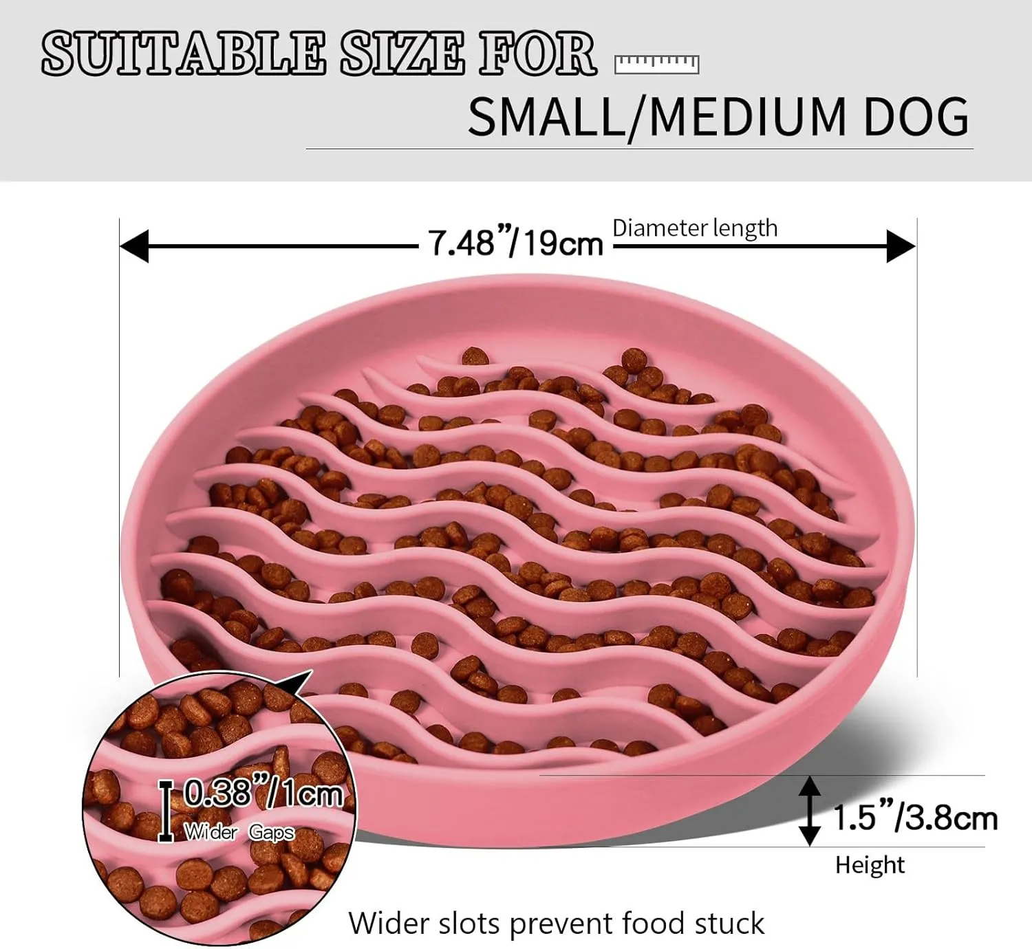 Slow Feeder Dog Bowls, Silicone Food Bowl Anti-Gulping, Pets Puppy Slow Feeder with Suction Cups, Dishwasher Microwave Safe for All Small Medium Dogs, Wave Design Pink