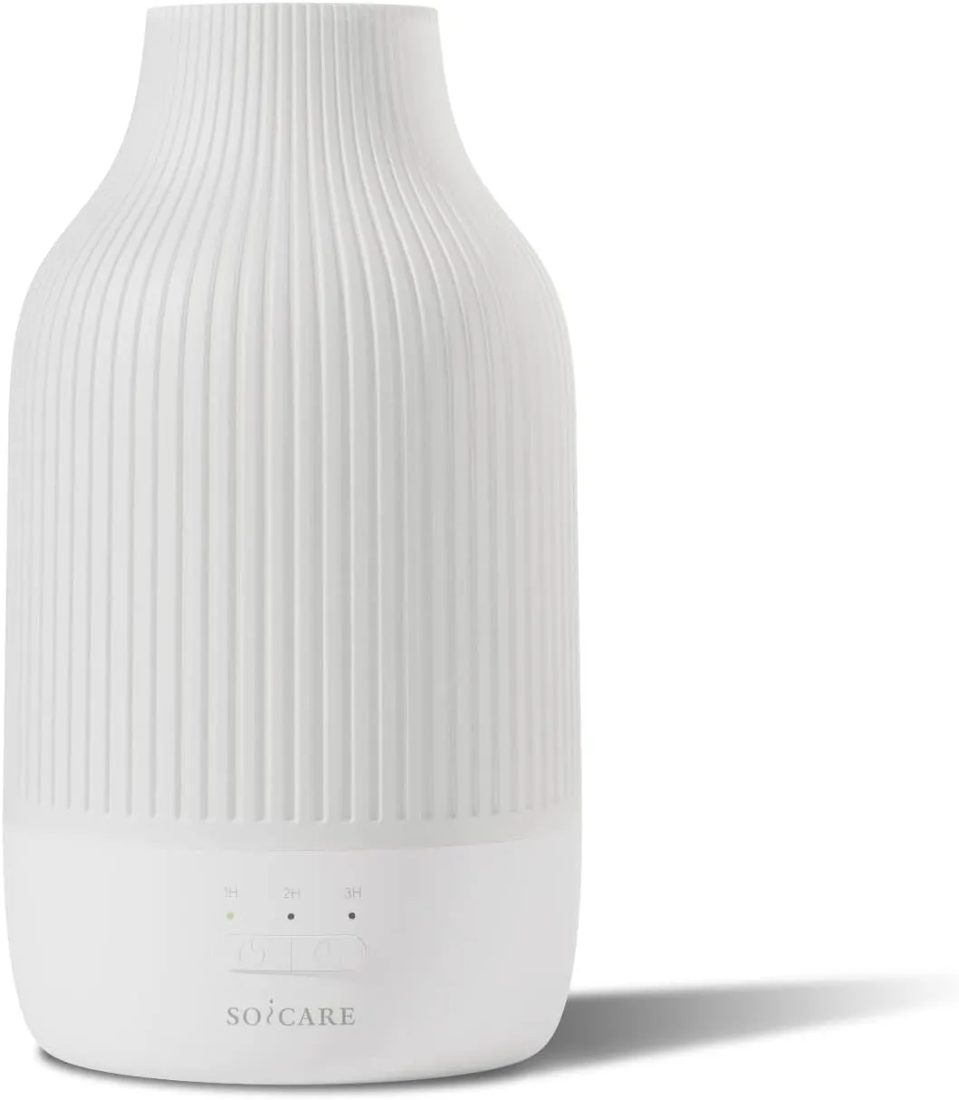 SOICARE Cordless Rechargeable Diffuser, Battery Operated Mini Portable Wireless Diffuser for Essential Oils, 80ML Small USB Essential Oil Diffuser with Warm Light (White)