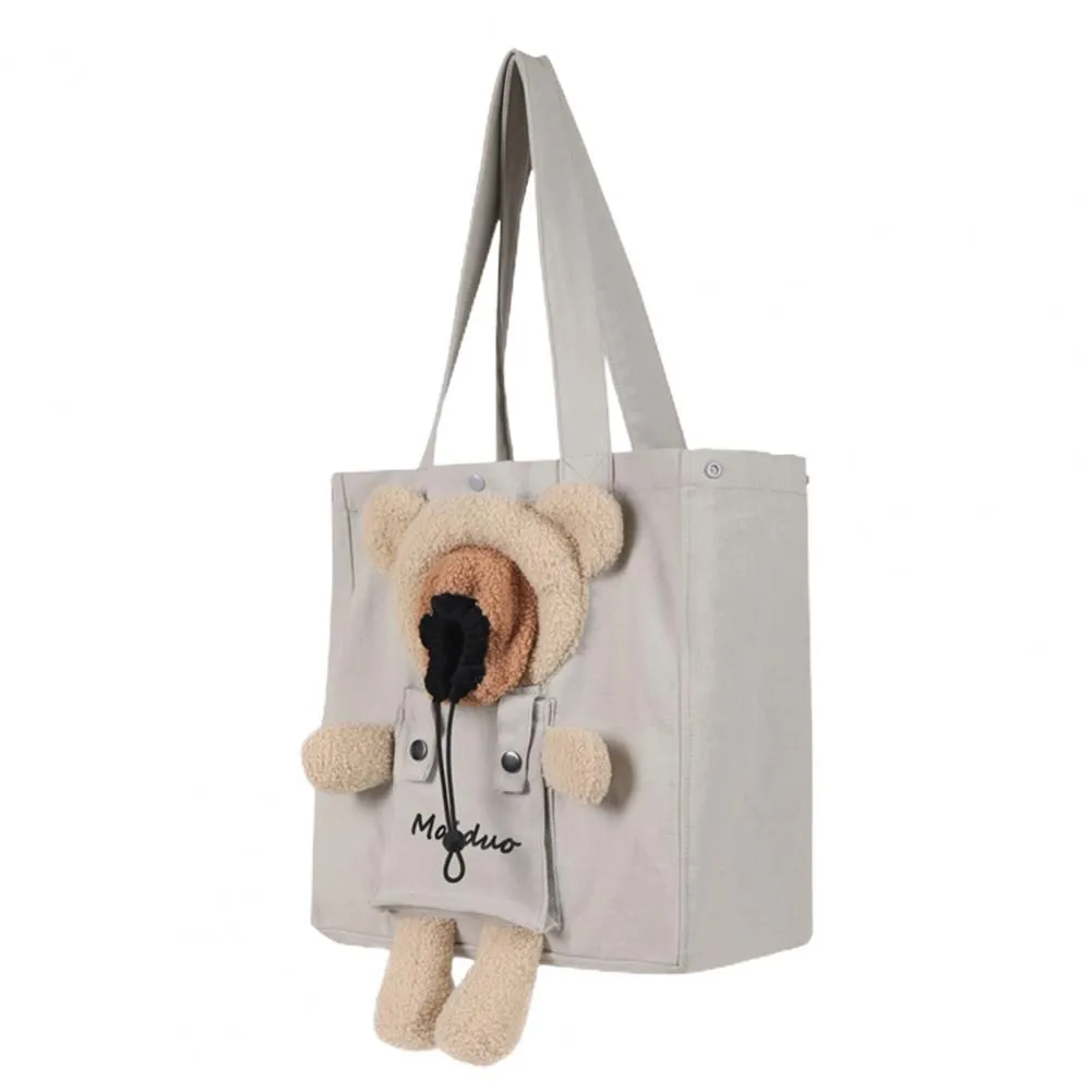 Spacious and Breathable Cat Travel Carrier Bag with Adorable Cartoon Bear Design for Outdoor Adventures