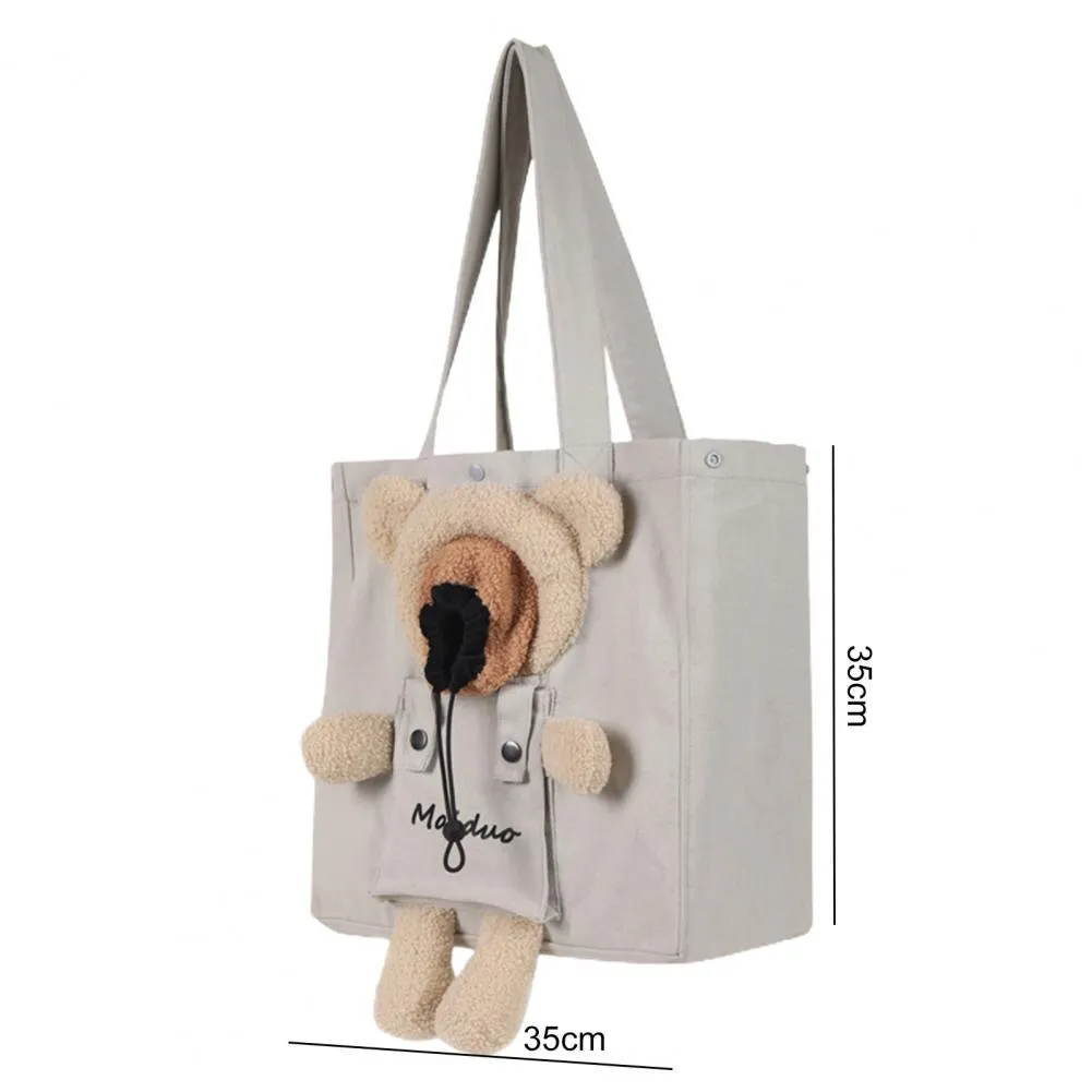 Spacious and Breathable Cat Travel Carrier Bag with Adorable Cartoon Bear Design for Outdoor Adventures