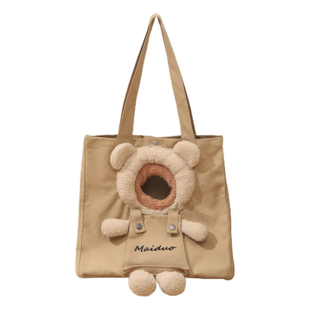 Spacious and Breathable Cat Travel Carrier Bag with Adorable Cartoon Bear Design for Outdoor Adventures