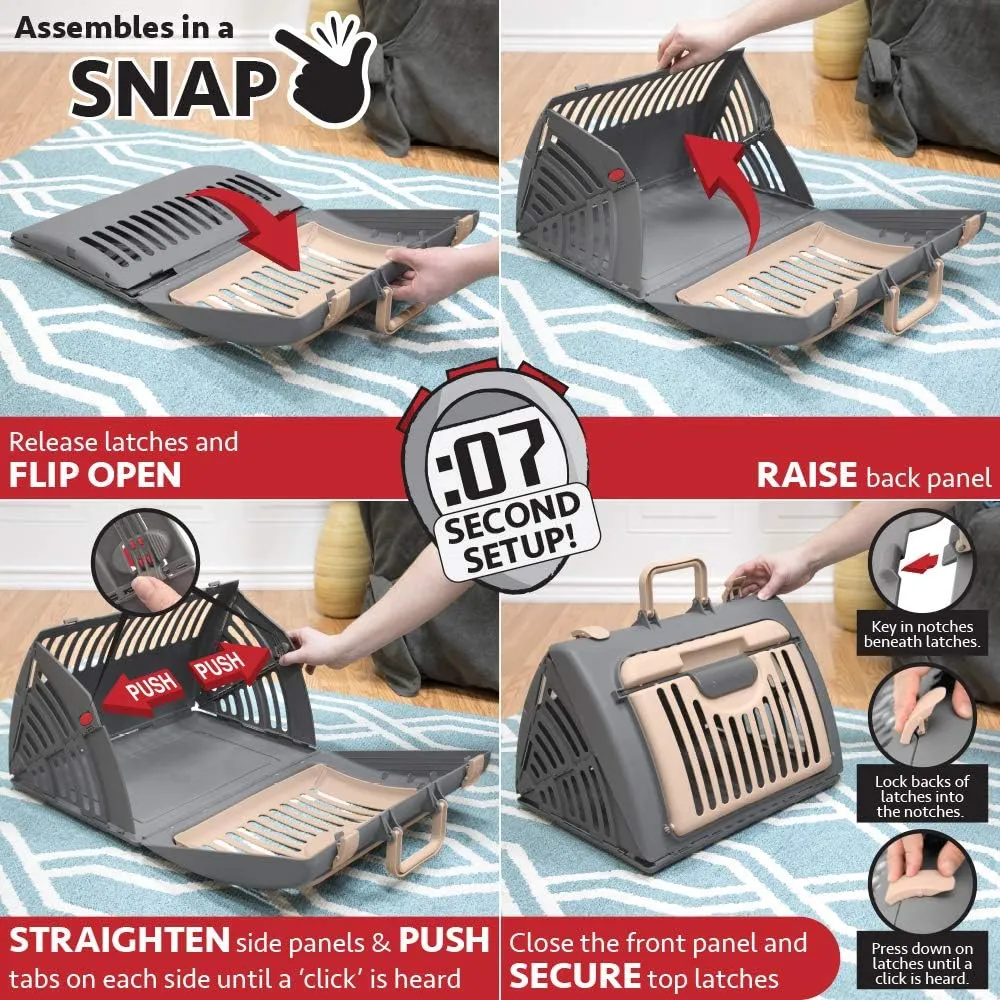 SportPet Designs Foldable Travel Cat Carrier - Front Door Plastic Collapsible Carrier, Gray and Tan, Medium (Pack of 1)